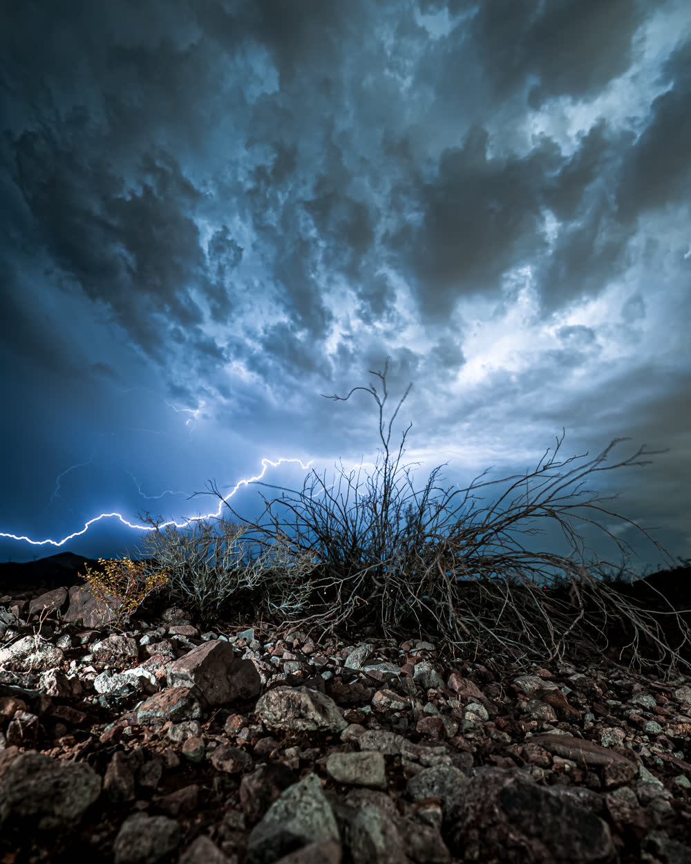 Lightning over the desert at night